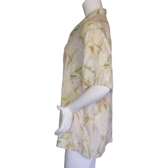 TOMMY BAHAMA Silk Shirt, L Palm/Leaf Print, Natural Buttons, Short sleeve, Camp - Picture 6 of 11